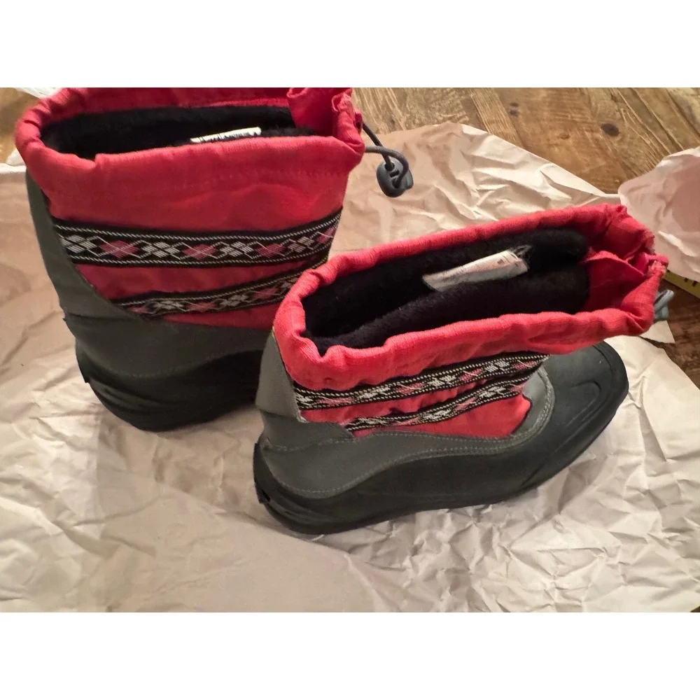 Lands End Snow Flurry Kids Winter Boots Pink Black Size 3 Girls 406690